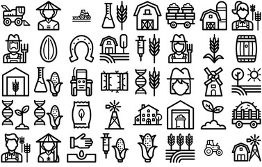 A Collection Of Agriculture Isolated Silhouette Solid Icons With Organic,Crop,Animal,Food,Farming Stroke Icon Collection. Vector Illustration