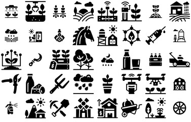 Set Of Agriculture Glyph Icons Collection Isolated Silhouette Solid Icons With Agriculture-Field,Gardening,Nature,Farmland,Field Vector Icons Illustration Collection