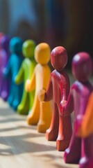 Colorful wooden figures holding hands. Unity concept
