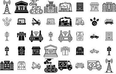Set Of Linear Hours Service Icons Collection Isolated Silhouette Solid Icons Including Online,Building,Order,Transport,City Outline Icons Collection. Simple Vector Illustration