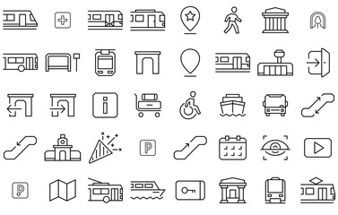 Set Of Em Tech Icons Collection Isolated Silhouette Solid Icons Including Building,Train,Airport,Railway,Transport Infographic Simple Vector Illustration Logo