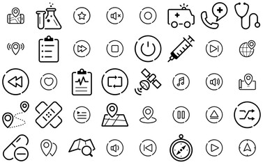 Set Of Linear Simple Line Icons Icons Collection Isolated Silhouette Solid Icons Including Office,Multimedia,Chat,Bubble,Location Vector Illustration Linear Pictogram Pack