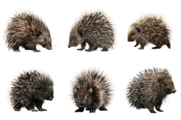 Six North American Porcupines Isolated On White Background