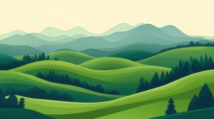 Lush Green Hills, A tranquil landscape showcasing rolling hills in vibrant green hues, complemented by a calm blue sky, perfect for nature enthusiasts and serene escapes.