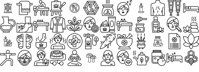 Set Of Therapy Icons Silhouette Vector Logo Design Containing Medical,Treatment,Therapy,Health,Care Infographic Simple Vector Illustration Logo