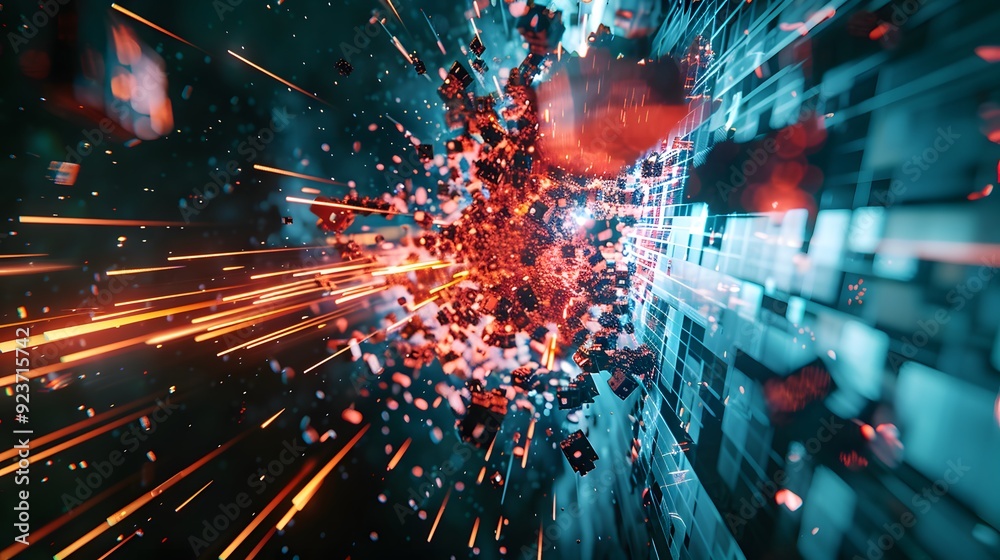 Poster an intense digital battlefield where two different inputs collide and merge into a single cryptograp