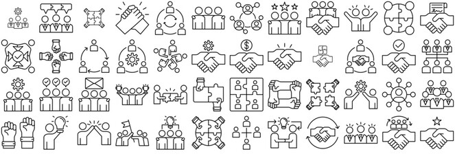 Mega Set Of Vector Teamwork Icons Silhouette Vector Logo Design Containing Partnership,Collaboration,Teamwork,Cooperation,Team Business Infographic Elements Logo Vector Illustration