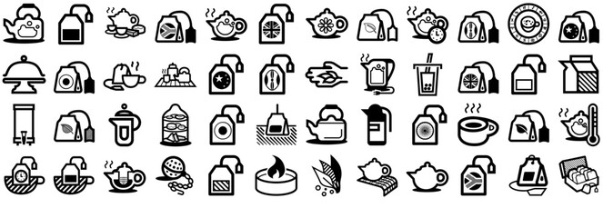 A Collection Of Tea Party Icons Collection Isolated Silhouette Solid Icons Including Tea-Set,Tea-Theme,Tea,Tea-Party Set Vector Flat Line Icons