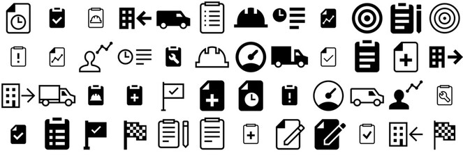 A Collection Of Task Icons Silhouette Vector Logo Design Containing Log,Record,Work-Order,Task,Activity Vector Icon Set Linear Pictogram Pack