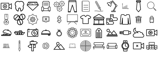 Set Of Study Work Education Outline Isolated Silhouette Solid Icons With Fashion,Sitting,Seat,Accessories,Sit Outline Icons Collection. Simple Vector Illustration