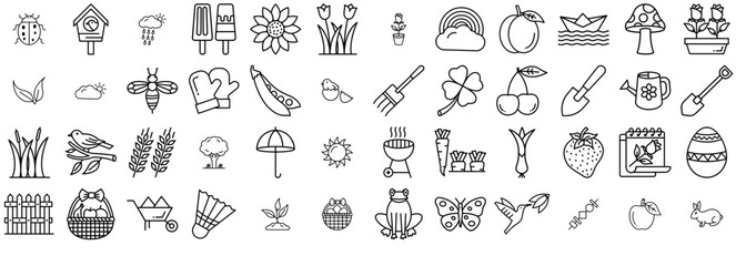 Set Of Linear Spring Icons Collection Isolated Silhouette Solid Icons Including Easter,Nature,Food,Garden,Spring Simple Black Style Symbol Sign For Apps And Website, Vector Illustration