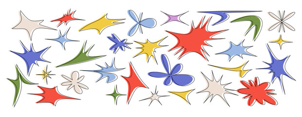 A fun vector collection of starburst shapes, comic blots, boom bursts, and speech bubbles. Features explosion forms, splash figures, and blast rays perfect for stickers and creative projects