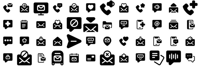 Mega Set Of Vector Solid Style Chat And Message Theme Isolated Silhouette Solid Icons With Message,Mail,Chat-Box,Chat,Communication Vector Icon Set Linear Pictogram Pack