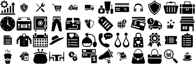 Mega Set Of Vector Shopping And Commerce Glyph Vector Icons Vector Symbols Apps, Websites Ui Designs Suitable For Shopping-List,Card-Payment,Checklist,Credit-Card Vector Icons Illustration Collection