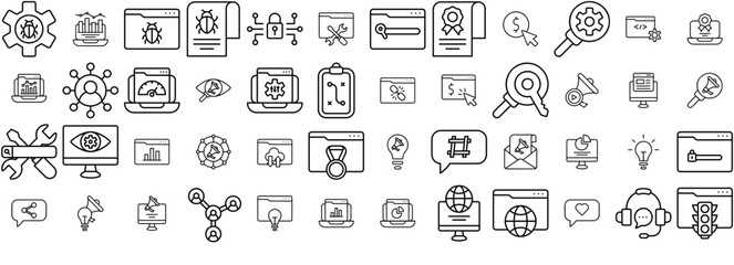 Mega Set Of Vector Seo And Marketing Icons Collection Isolated Silhouette Solid Icons Including Data,Marketing,Analysis,Website,Seo Vector Icons Illustration Collection