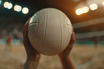 Summer Olympic Games: Teamwork and Skill in Action - Close-up of Player Setting Ball for Spike