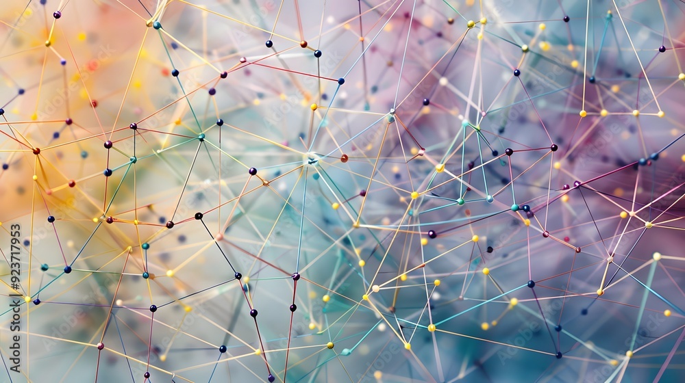 Poster a complex web of interconnected lines and nodes representing the compounding of biases across multip