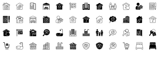 Set Of Linear Real Estate Icons Collection Isolated Silhouette Solid Icons Including Real-Estate,Property,House,Construction,Home Set Vector Flat Line Icons