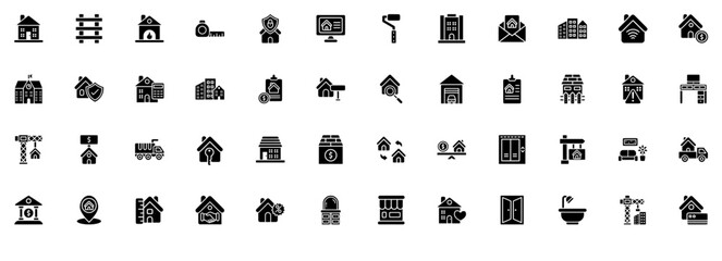 Mega Set Of Vector Real Estate Icons Silhouette Vector Logo Design Containing Home,Modern,House,Design,Property Vector Icon Set Linear Pictogram Pack