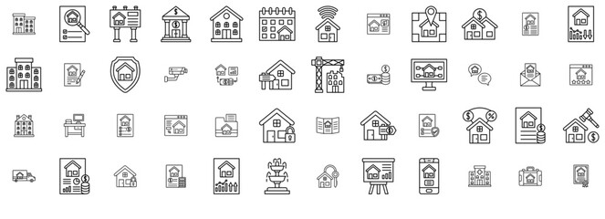 Mega Set Of Vector Real Estate Icons Collection Isolated Silhouette Solid Icons Including Property,Home,Real-Estate,House,Building Solid Icon Collection. Vector Illustration