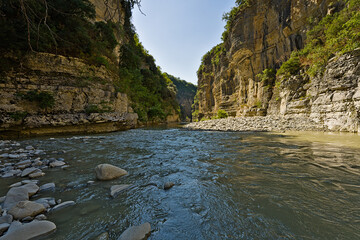 Osumi Canyon in Albania seen at river lever