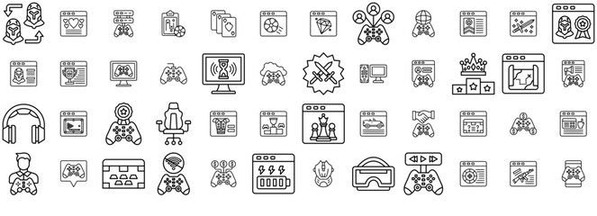 Set Of Linear Online Game Icons Collection Isolated Silhouette Solid Icons Including Online,Competition,Digital,Virtual,Gaming Infographic Simple Vector Illustration Logo