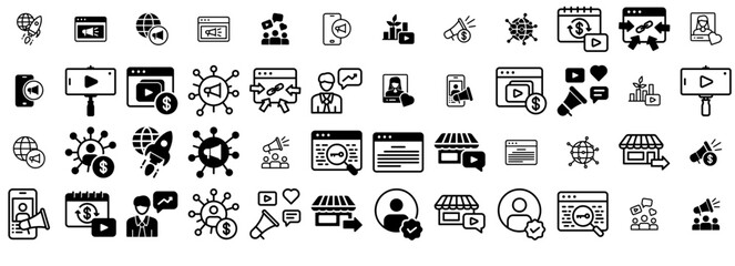 Mega Set Of Vector Online Marketing Icons Web Header Banner Design Containing Video,Marketing,Web,Advertising,Ads Vector Icon Set Linear Pictogram Pack