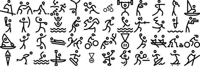 Set Of Linear Olympic Games Isolated Silhouette Solid Icons With Olympic-Games,Winter,Cycling,Athlete,Sport Outline Icons Collection. Simple Vector Illustration