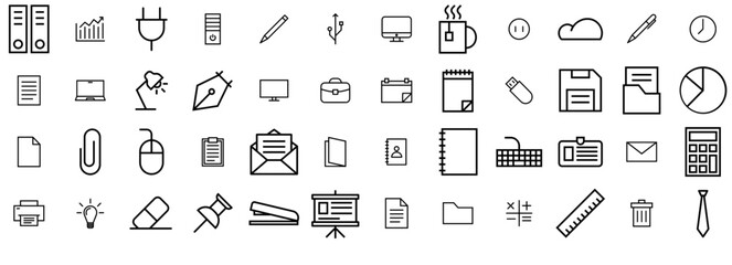 Set Of Office Icons Collection Isolated Silhouette Solid Icons Including File,Paper,Document,Office,Computer Set Vector Flat Line Icons