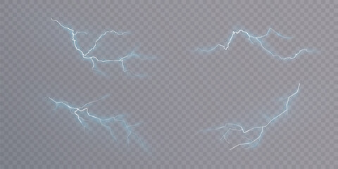 Bright lightning effect, lightning electric discharge, bright light effect PNG. Lightning energy discharge effect isolated on transparent background for web design and illustrations.