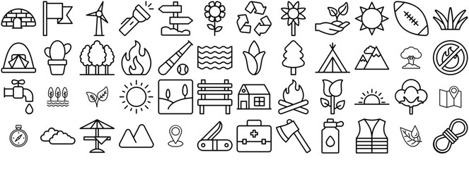 Mega Set Of Vector Nature Outdoor Vector Symbols Apps, Websites Ui Designs Suitable For Outdoor,Garden,Tree,Sun,Flower Vector Icon Set Linear Pictogram Pack