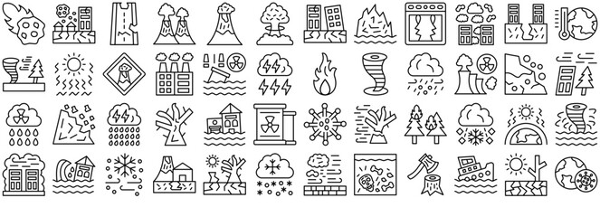 Set Of Linear Natural Disaster Icons Collection Isolated Silhouette Solid Icons Including House,Disaster,Weather,Nature,Natural Business Infographic Elements Logo Vector Illustration