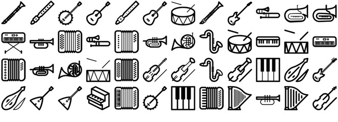 A Collection Of Musical Instrument Icons Silhouette Vector Logo Design Containing Musical-Instrument,Melody,Instrument,Music,Sound Set Vector Flat Line Icons