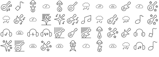 A Collection Of Music Thin Icons Web Header Banner Design Containing Headset,Cloud,Tone,Guitar Pictograms And Infographics Design Elements Vector Illustration