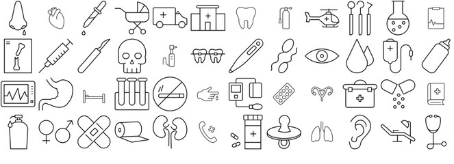 A Collection Of Medical Line Icon Icons Collection Isolated Silhouette Solid Icons Including Doctor,Health,Emergency,Hospital,Medical Vector Icons Illustration Collection