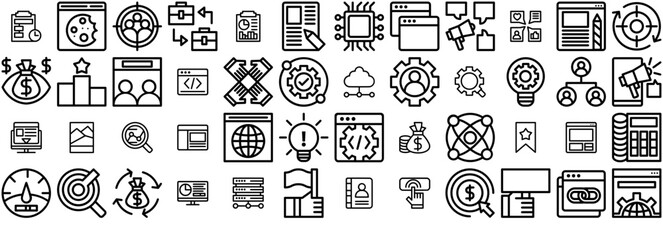 Set Of Marketing Icons Collection Isolated Silhouette Solid Icons Including Marketing,Website,Layout,Analysis,Optimization Vector Icon Set Linear Pictogram Pack