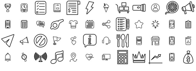 Set Of Marketplace Line Icons Silhouette Vector Logo Design Containing Calculator,Communication,Conversation,Survey,Message Outline Icons Collection. Simple Vector Illustration