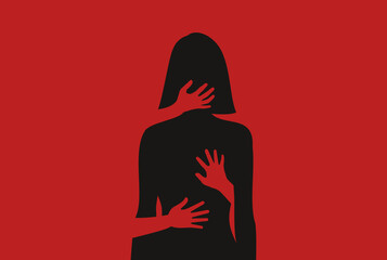Silhouette of woman, harassment vector illustration. hands of man touching women 16