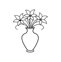 vase with flowers vector line art