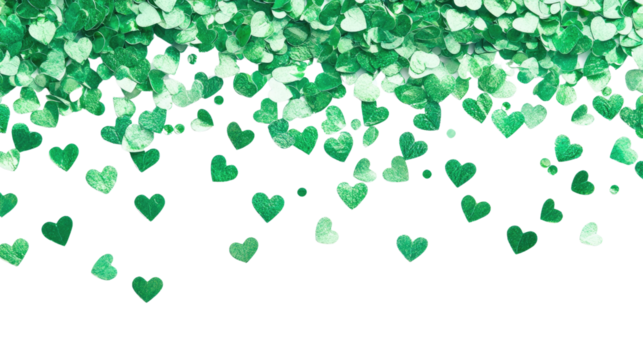 Green heart confetti transparent background