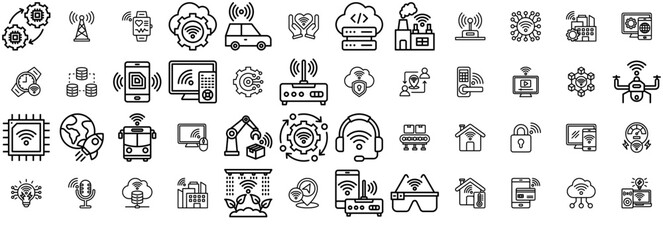 Set Of Internet Of Things Icons Silhouette Vector Logo Design Containing Smart,Wifi,Iot,Technology,Network Infographic Simple Vector Illustration Logo