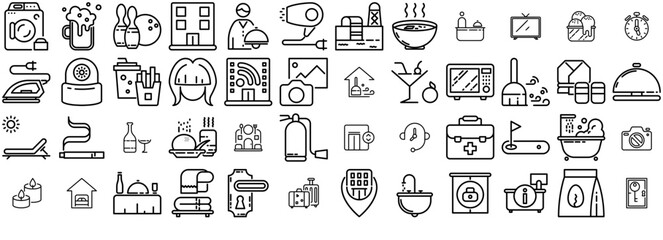 Set Of Hotel Vector Symbols Apps, Websites Ui Designs Suitable For Hotel,Holidays,Food-And-Restaurant,Food,Sports-And-Competition Infographic Simple Vector Illustration Logo