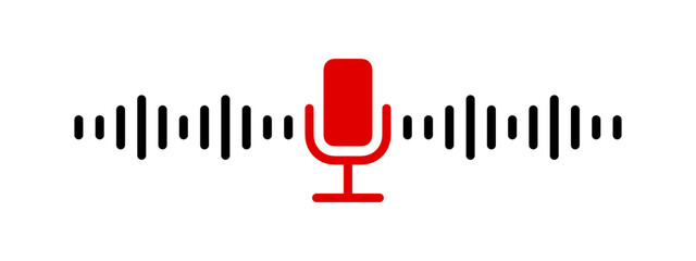 Podcast microphone. Microphone icon with sound waveform