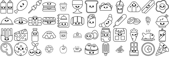 Set Of Foods And Bevereges Icons Collection Isolated Silhouette Solid Icons Including Breakfast,Food,Sweet,Protein,Fast-Food Set Vector Flat Line Icons