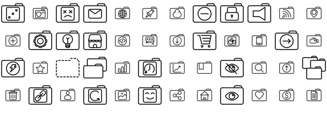 Set Of Linear Folder Action Icons Collection Isolated Silhouette Solid Icons Including Letter,Folder,Portfolio,Hide,Pin Vector Icons Illustration Collection