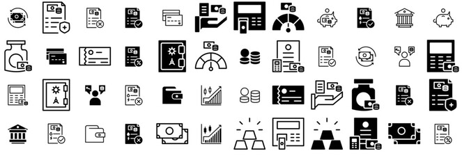 Set Of Linear Finance Isolated Silhouette Solid Icons With Business,Budget,Money,Finance,Bill Vector Illustration Linear Pictogram Pack
