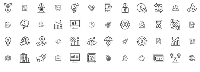 Set Of Linear Finances Isolated Silhouette Solid Icons With Money,Course,Plan,Investment,Dollar Outline Icons Collection. Simple Vector Illustration