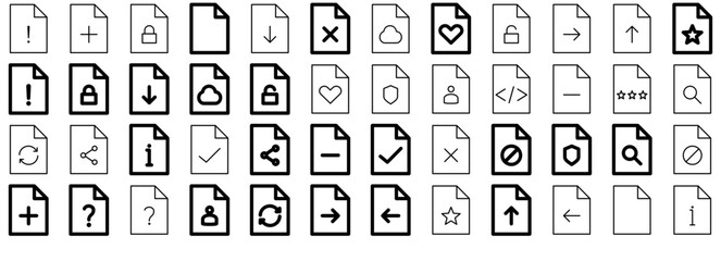 Mega Set Of Vector File Document Icons Silhouette Vector Logo Design Containing Paper-Sheet,Paper-Work,Papers,Paper-File,Page-File Vector Illustration Linear Pictogram Pack