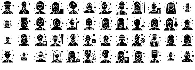 Set Of Female Avatar Solid Glyph Icons Collection Isolated Silhouette Solid Icons Including Female,Woman,Employee,Avatar,Worker Vector Icons Illustration Collection