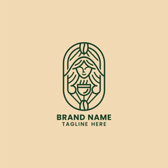 Simple minimalist line art coffee woman logo